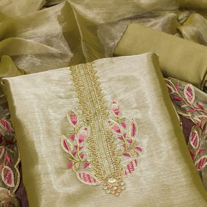 Green Floral Sequins Embroidered Burberry Zoya Silk Dress Material