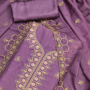 Lavender Floral Embroidered Georgette Dress Material