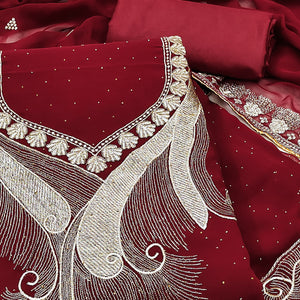 Maroon Embroidered With Swarovski Work Georgette Dress Material
