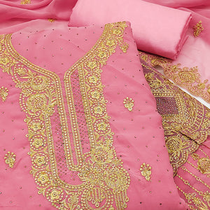 Pink Embroidered With Swarovski Work Georgette Dress Material