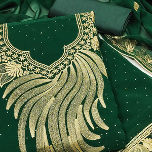 Drape Yourself In Luxury Green Floral Embroidery With Stone Work Georgette Dress Material