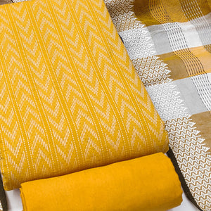 Make a Statement With Mustard Chevron Woven Pattern Cotton Blend Dress Material