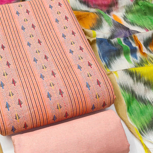 Drape Yourself In Luxury Peach Woven Cotton Blend Dress Material