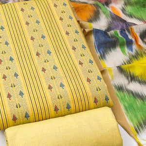 Unleash Your Style With This Yellow Woven Cotton Blend Dress Material