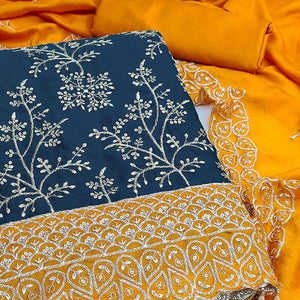 Blue Vichitra Silk Dress Material With Exquisite Sequins & Zari Embroidery