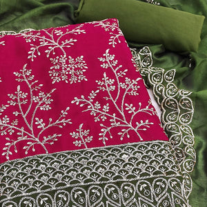 Pink Vichitra Silk Dress Material With Exquisite Sequins & Zari Embroidery