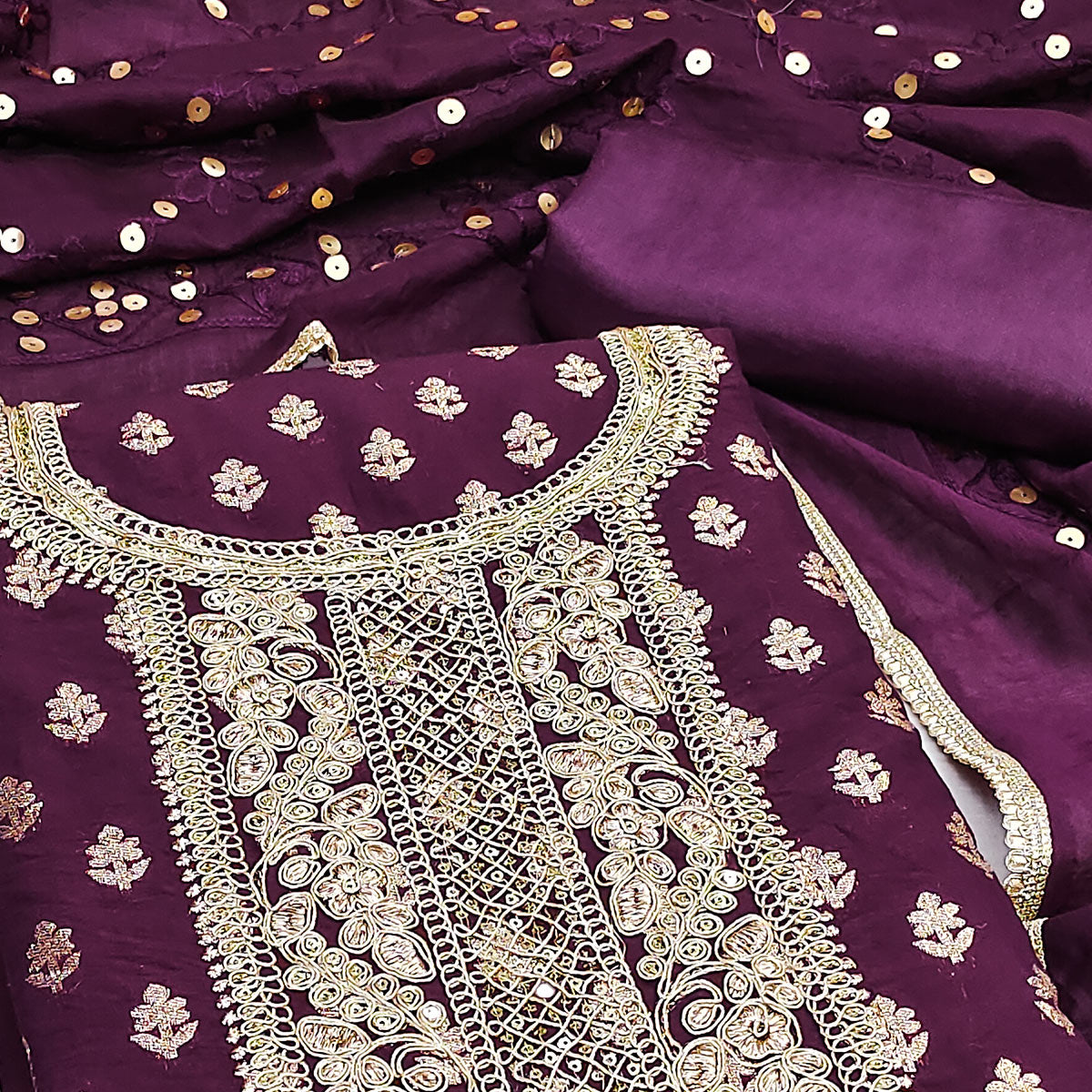 Purple Chanderi Cotton Fabric with Elegant Butti Zari Weaving for a Festive Yet Soft Look