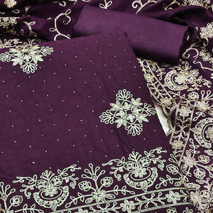 Wine Floral Zari Embroidery With Swarovski Work Vichitra Silk Dress Material