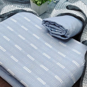 Graceful Grey Woven Work Dress Material In Poly Cotton Blend