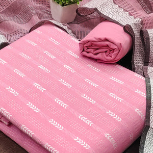 Elegant Pink Woven Texture Dress Material In Poly Cotton Blend