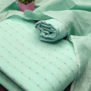 Graceful Turquoise Woven Poly Cotton Blend Dress Material