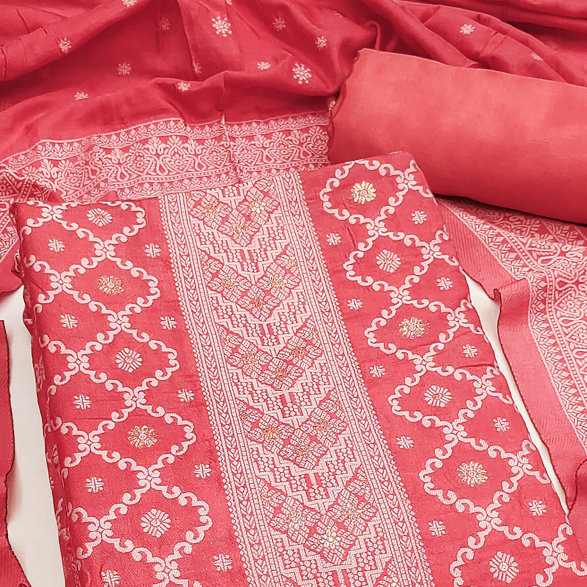 Banarasi Inspired Pink Jacquard Fabric for Elegant Ensembles