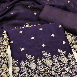 Blue Vichitra Silk Dress Material with Rich Threadwork