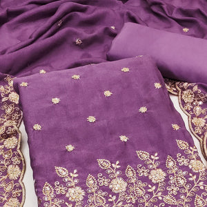 Purple Vichitra Silk Dress Material with Rich Threadwork