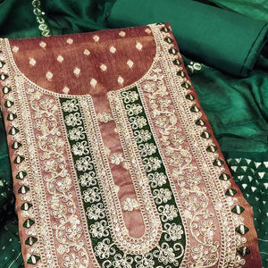 Rust Butti Jacquard Shimmer Dress Material Enhanced With Sequins Cording Embroidery