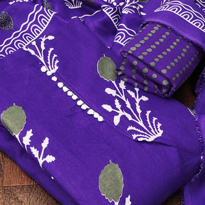 Royal Purple Cotton Blend Dress Material Designed With Beautiful Floral Prints