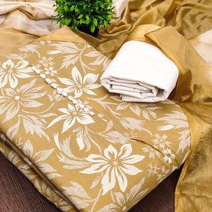 Mustard Cotton Blend Dress Material Adorned With Floral Printed Work