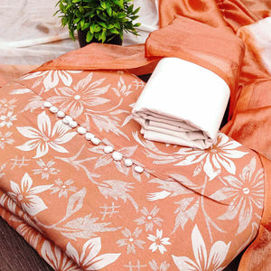 Peach Cotton Blend Dress Material Adorned With Floral Printed Work