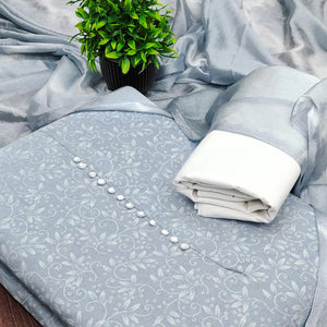 Grey Cotton Blend Dress Material Enhanced With Artistic Floral Printed Work