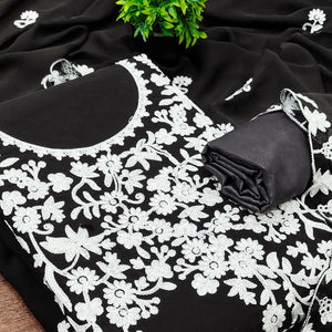 Designer Black Floral Embroidered Georgette Material for Stylish Dresses and Outfits