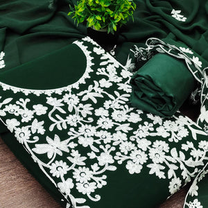 Designer Dark Green Floral Embroidered Georgette Material for Stylish Dresses and Outfits