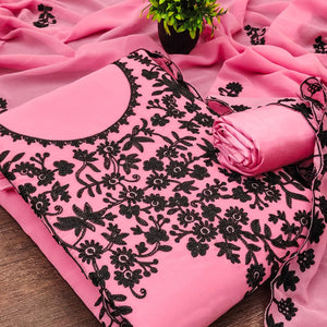 Designer Pink Floral Embroidered Georgette Material for Stylish Dresses and Outfits
