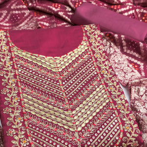 Pink Silk Blend Dress Material Adorned With Floral Cording Embroidery & Elegant Sequins Work
