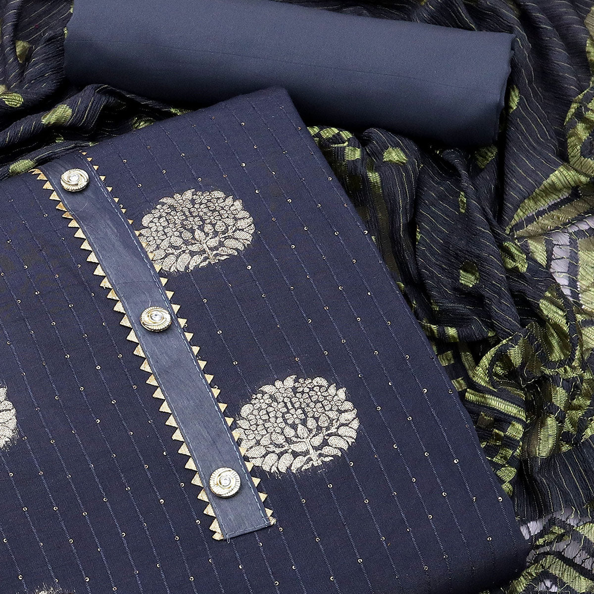 Grey Woven Jacquard Dress Material