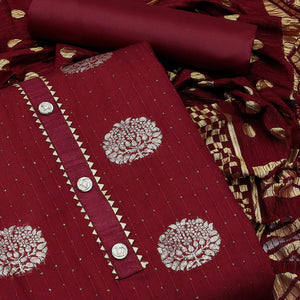 Maroon Woven Jacquard Dress Material