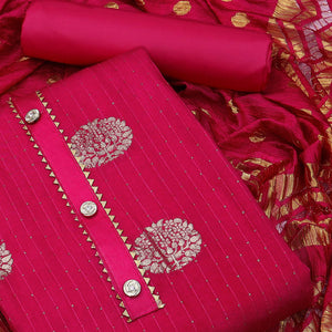 Rani Pink Woven Jacquard Dress Material