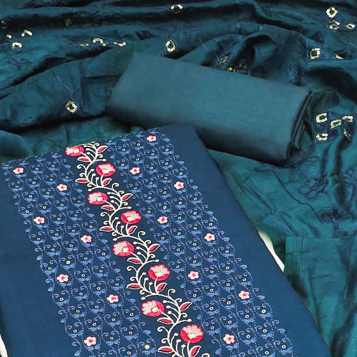 Morpich Floral Embroidered Cotton Blend Dress Material