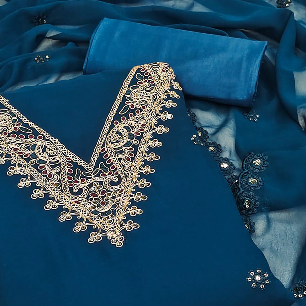 Morpich Sequins Embroidered Georgette Dress Material