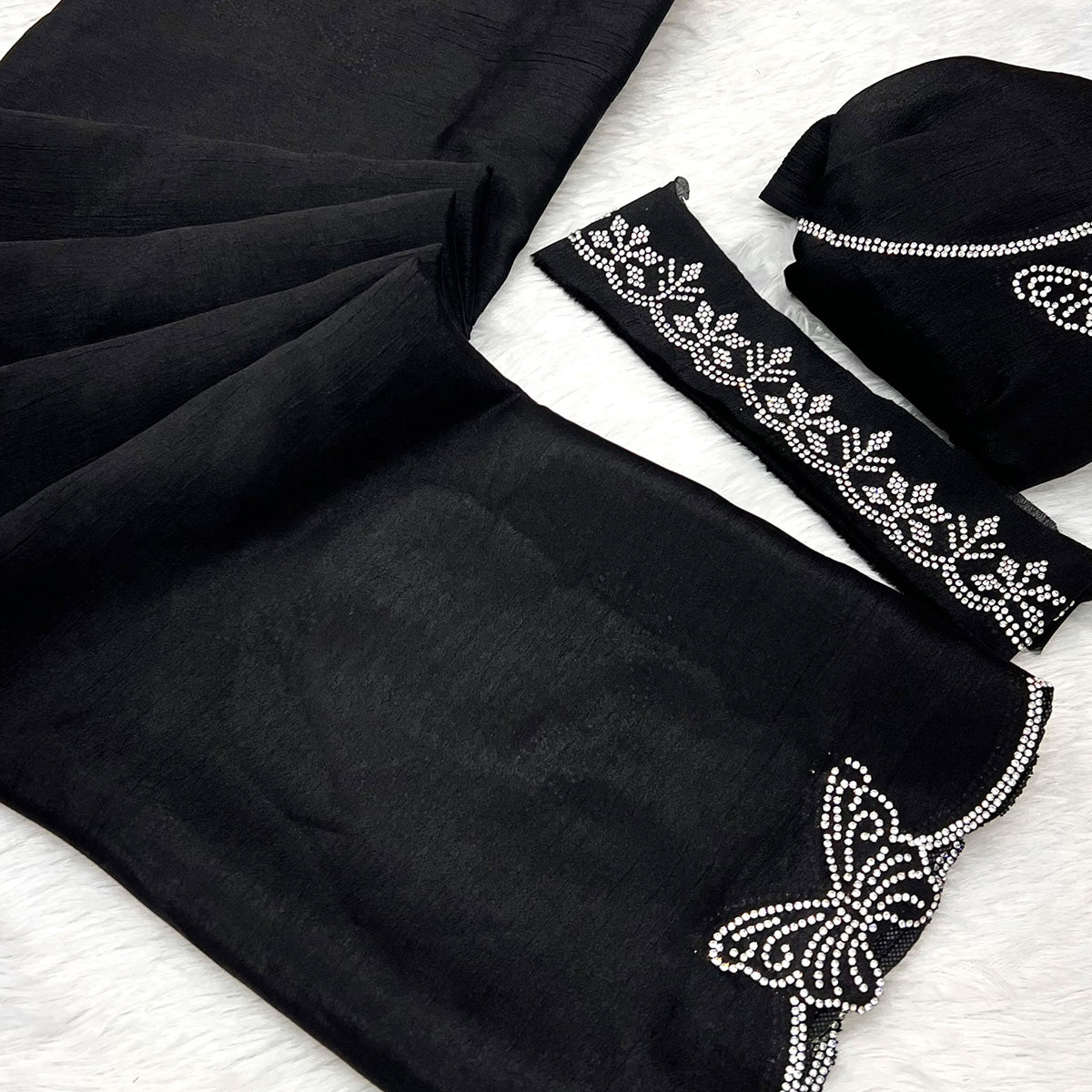 Black Stone Work Embroidered Chinon Saree