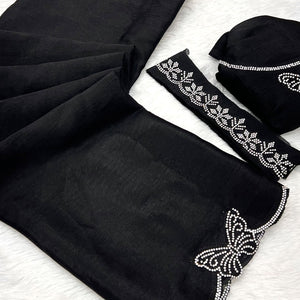 Black Stone Work Embroidered Chinon Saree