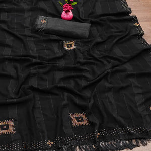 Black Woven Chiffon Saree With Swarovski Work
