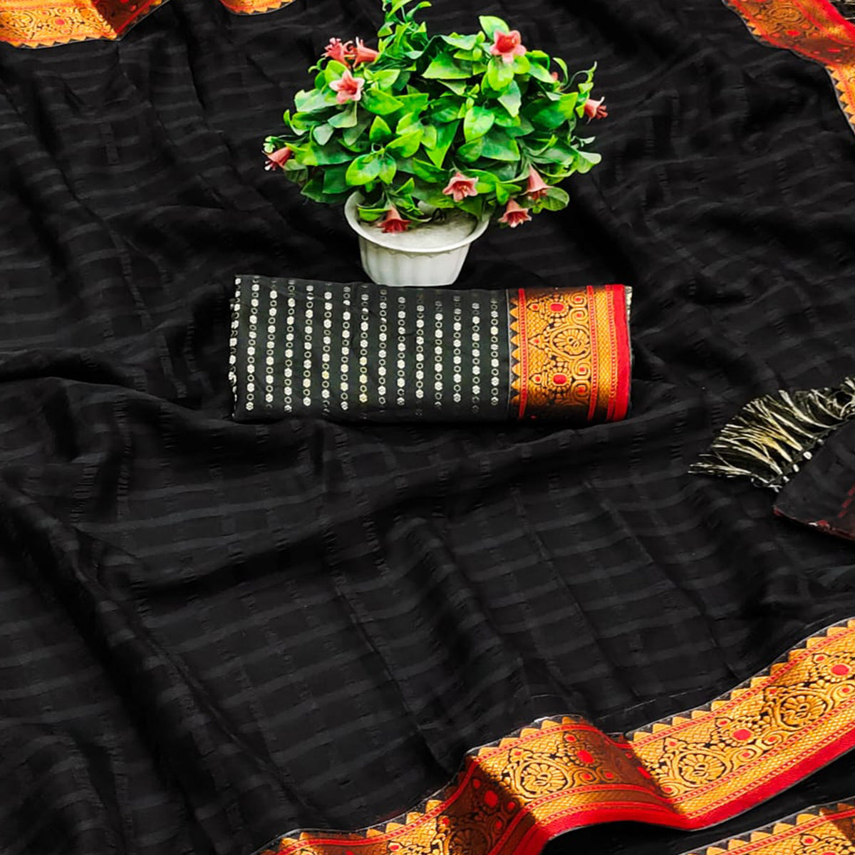 Black Woven Art Silk Saree With Jacquard Border