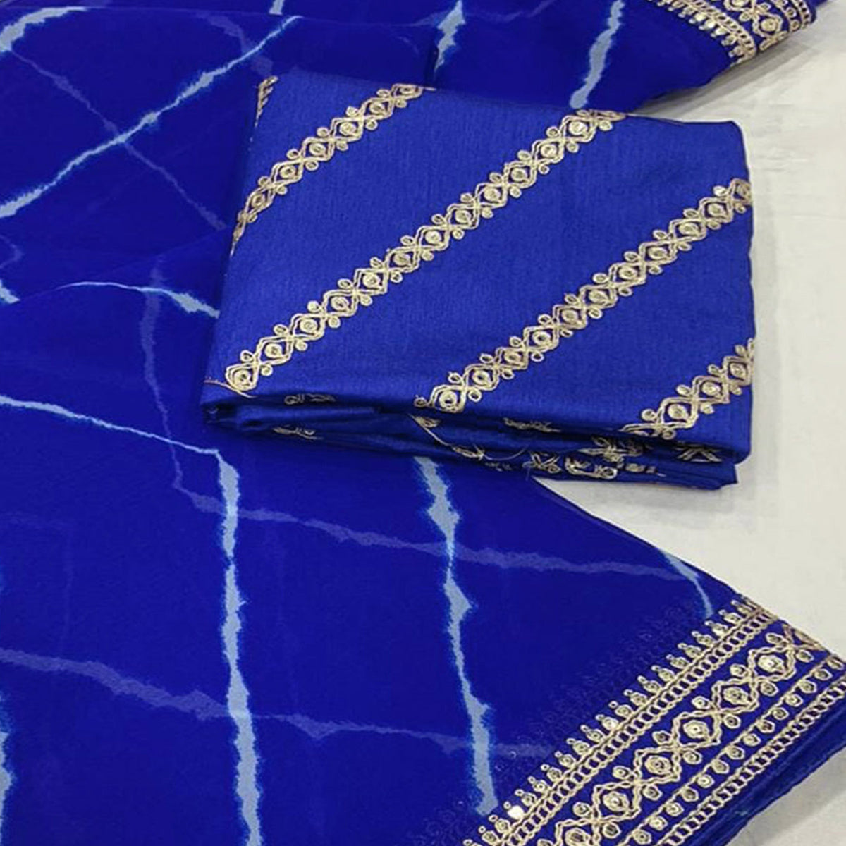 Blue Leheriya Printed Georgette Saree