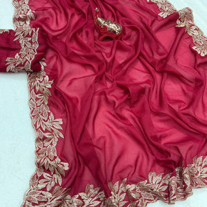 Stylish Pink Star Chiffon Saree with Traditional Zari Embellished Border