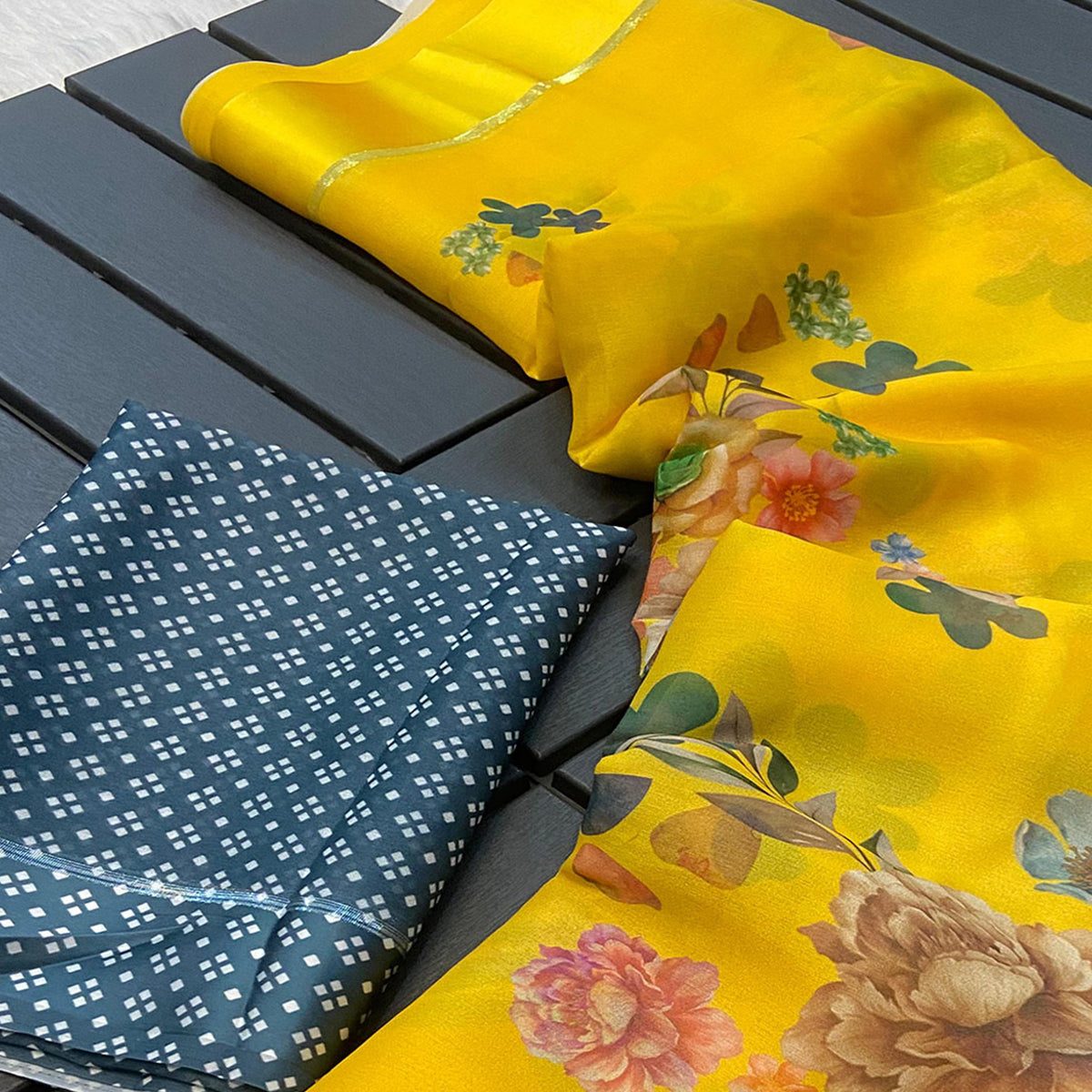 Yellow Floral Printed Chiffon Saree