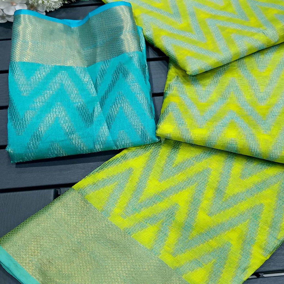 Green Woven Organza Saree