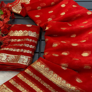 Red Zari Weaving Georgette Saree