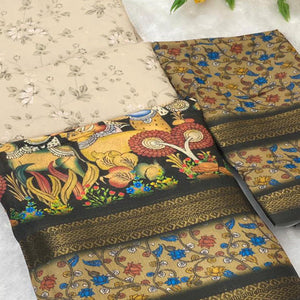 Beige Floral Moss Georgette Saree with Elegant Drape & Soft Texture