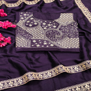 Elegant Purple Rangoli Silk Organza Saree Featuring Zari Cording Embroidery With Sequins Border