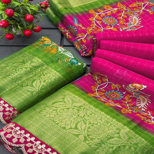 Pink Dola Silk Saree Featuring Soft Printed Detailing and a Rich Sequins Border Highlight