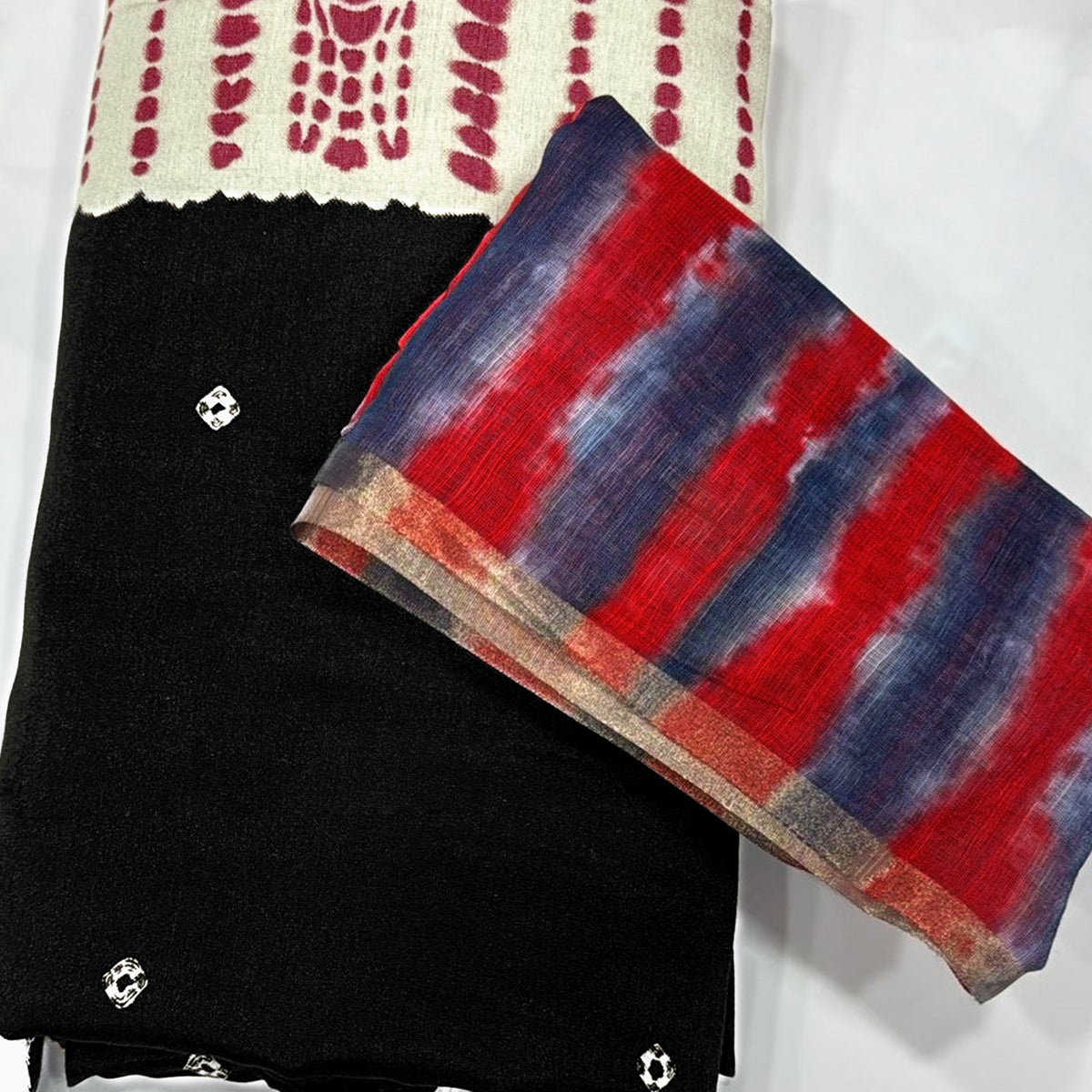 Black Linen Cotton Saree Adorned with Vibrant Bandhani Prints and Breezy Texture