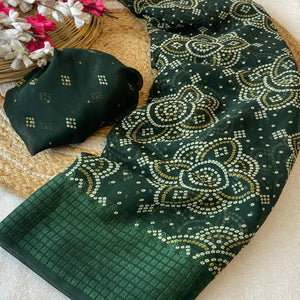 Green Bandhani Printed Georgette Saree With Viscose Border