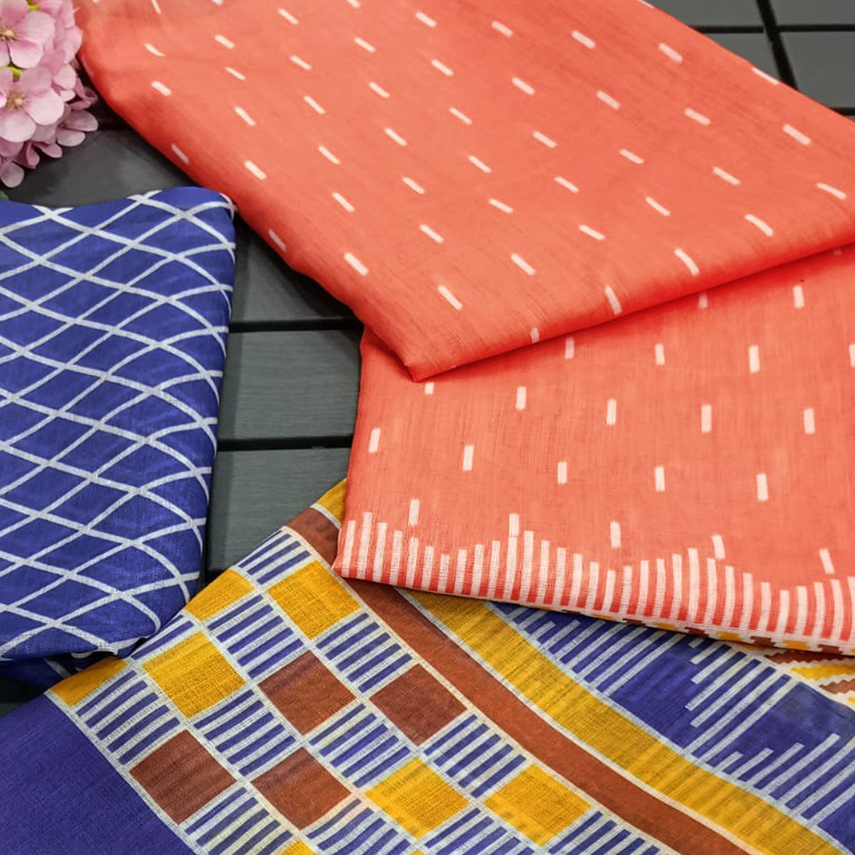 Peach Ikkat Printed Linen Saree