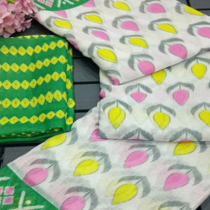 White Ikkat Printed Linen Saree