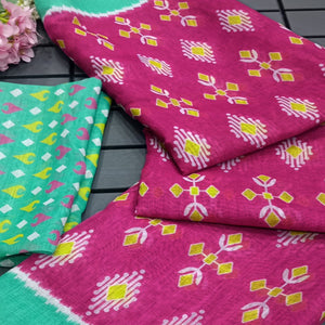 Pink Ikkat Printed Linen Saree