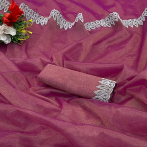 Pink Stone Work Embroidered Twill Gold Net Saree